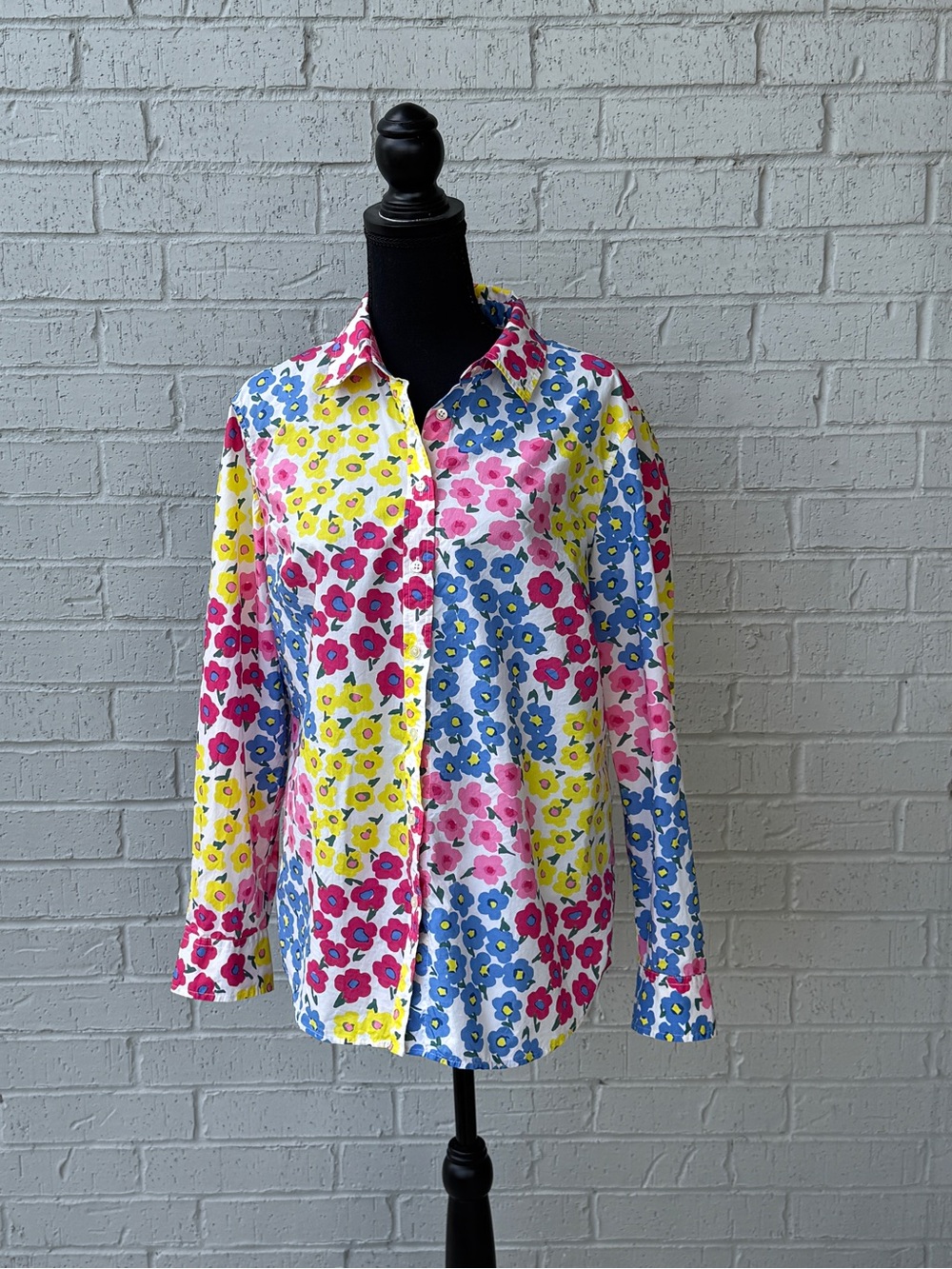 Talbots Floral Button-Front Shirt in Pink, Yellow & Blue